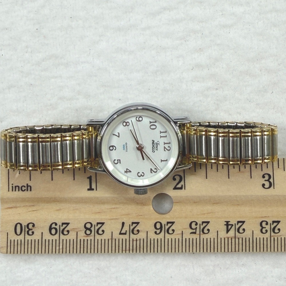 Timex Indiglo Vintage Watch Women Speidel Stretch Band Gold Silver - Picture 6 of 9